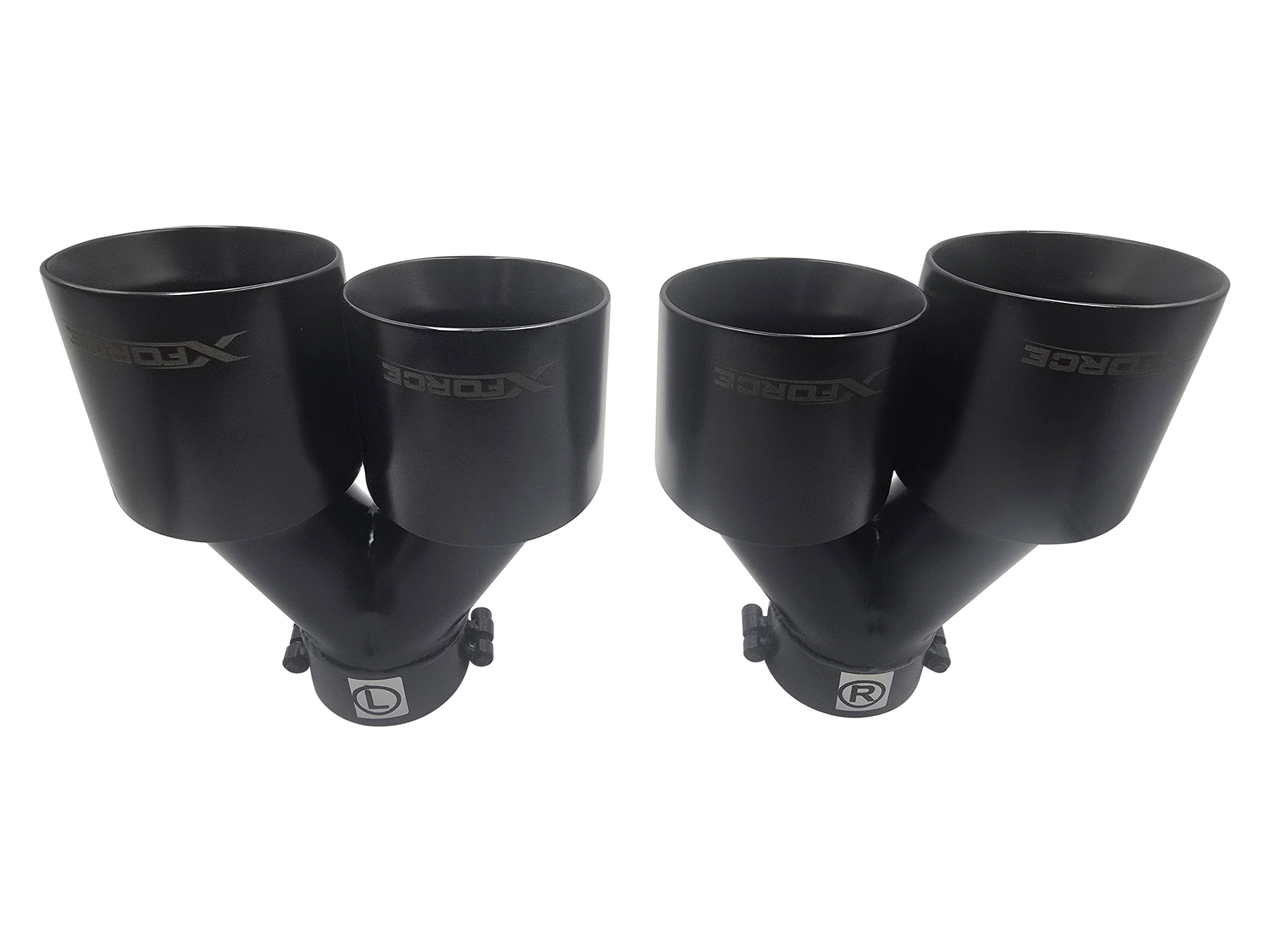 Twin 4Inch Round Black Angle Cut Tip with 3" Inlet - Image 2