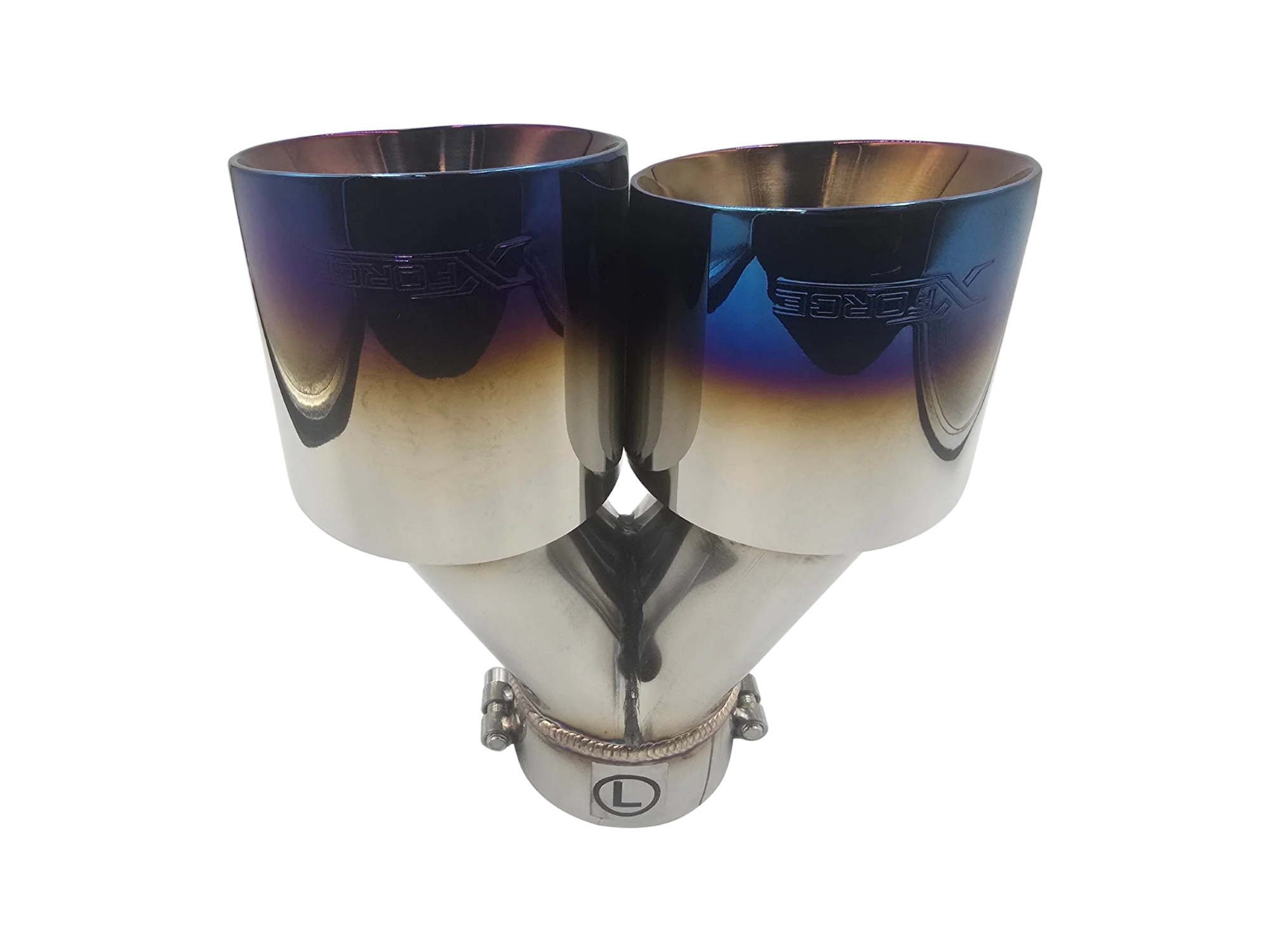 Twin 4Inch Round Burnt Blue Angle Cut Tip with 3Inch Inlet for Right Hand Side